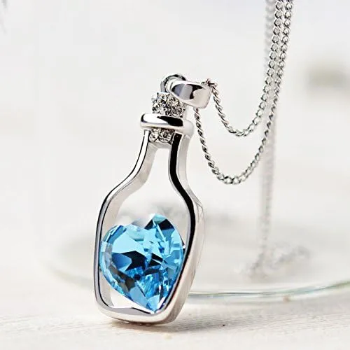 Women Ladies Fashion Popular Crystal Necklace Love Drift Bottles Blue Layered Necklaces Gold Womens Jewelry Necklaces (Blue, One Size)