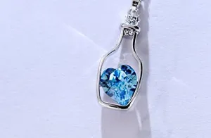 Women Ladies Fashion Popular Crystal Necklace Love Drift Bottles Blue Layered Necklaces Gold Womens Jewelry Necklaces (Blue, One Size)