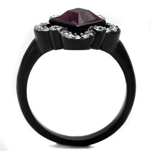 Women Stainless Steel Synthetic Crystal Rings Fuchsia Clear