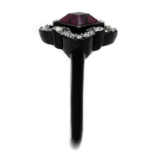 Women Stainless Steel Synthetic Crystal Rings Fuchsia Clear
