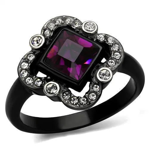 Women Stainless Steel Synthetic Crystal Rings Fuchsia Clear