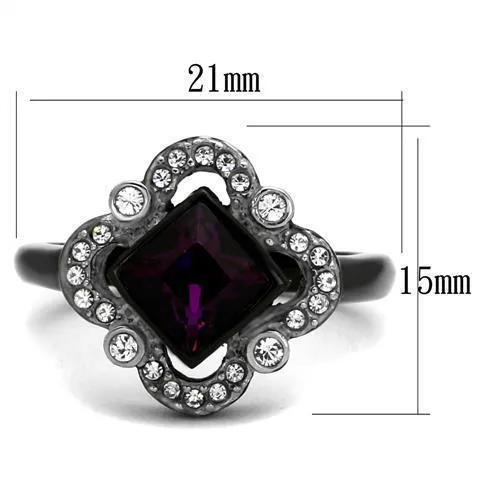 Women Stainless Steel Synthetic Crystal Rings Fuchsia Clear