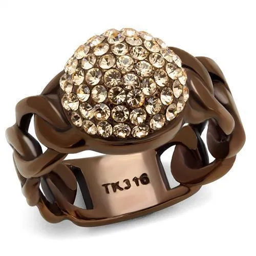 Women Stainless Steel Synthetic Crystal Rings Light Peach