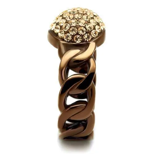 Women Stainless Steel Synthetic Crystal Rings Light Peach