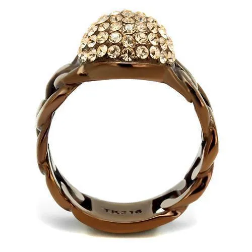Women Stainless Steel Synthetic Crystal Rings Light Peach