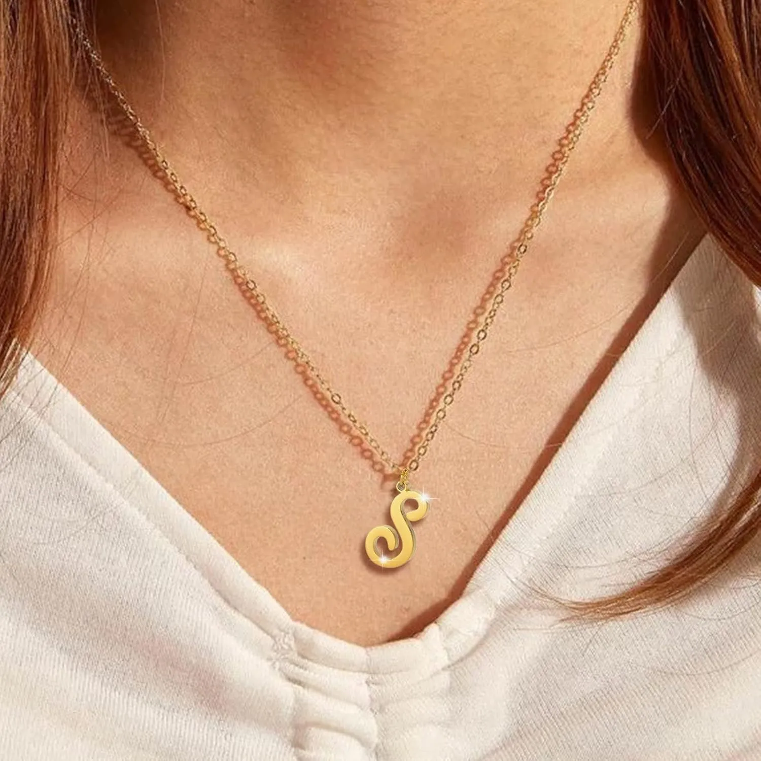 Women's Initial Pendant Necklace Minimalist Clavicle Chain 26 Letter Pendant Anniversary Necklace (S, One Size)