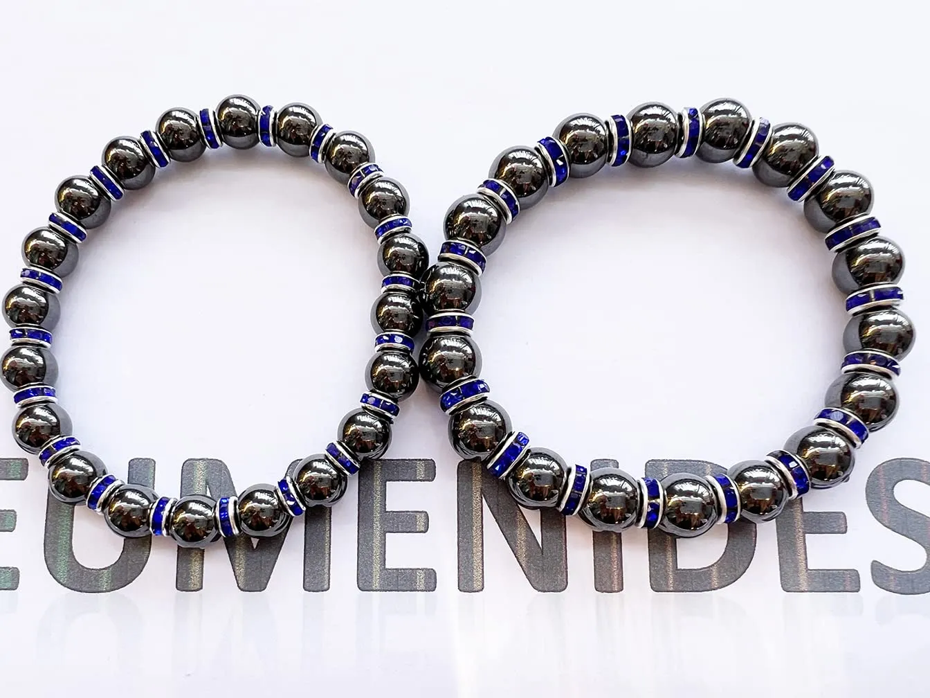Women's Magnetic Bracelet，Hematite Bracelets，Magnetic Bracelets With Zirconia,Handmade Stretch Magnetic Bracelet，Eliminates static electricity. (Blue Zirconia,6MM)