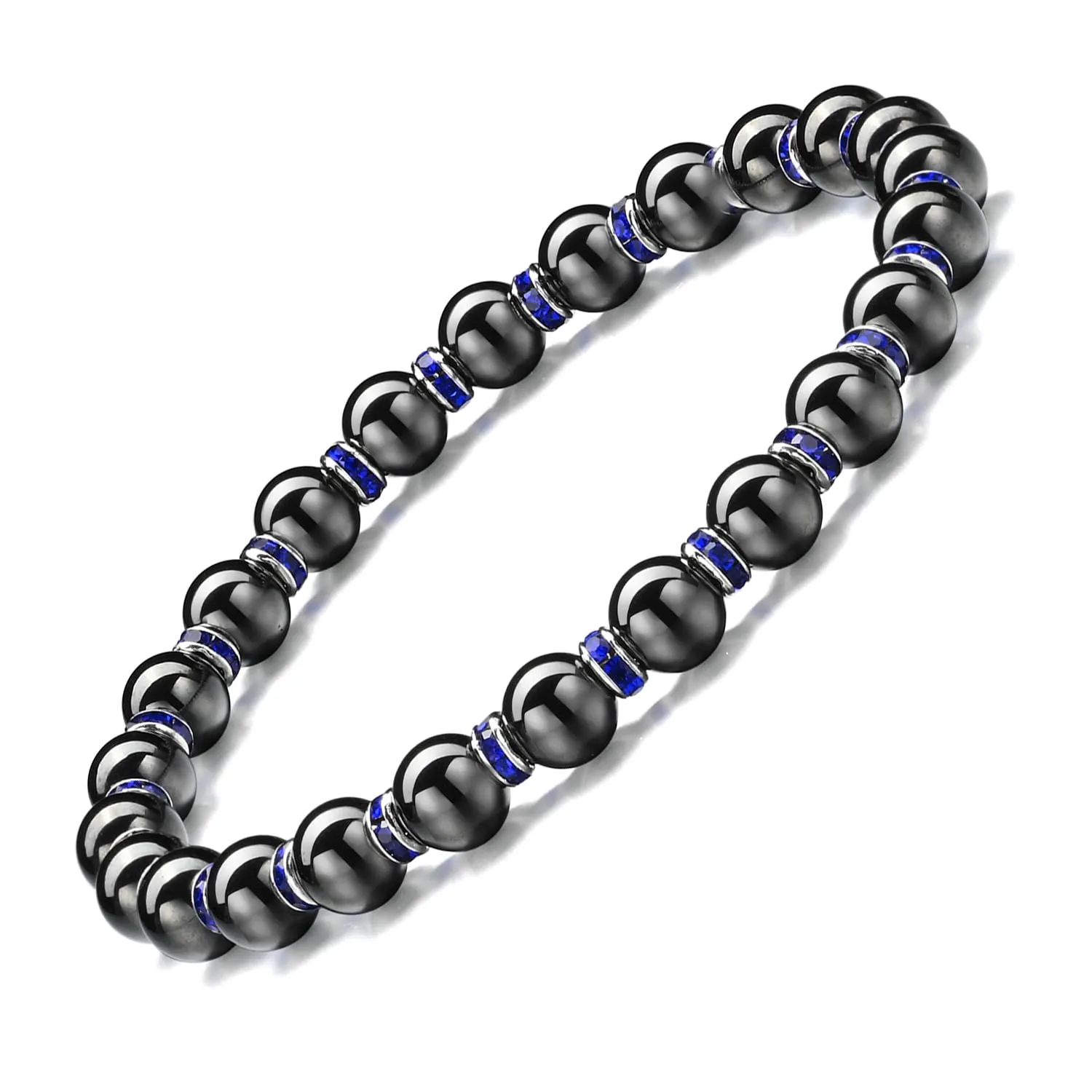 Women's Magnetic Bracelet，Hematite Bracelets，Magnetic Bracelets With Zirconia,Handmade Stretch Magnetic Bracelet，Eliminates static electricity. (Blue Zirconia,6MM)