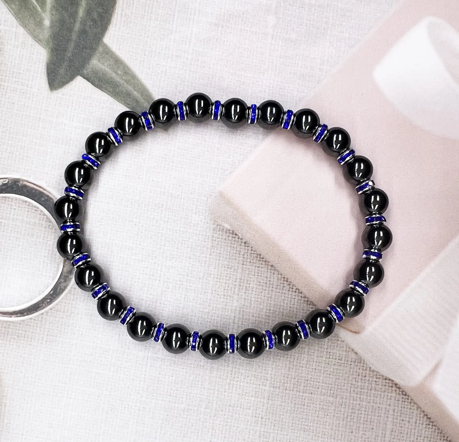 Women's Magnetic Bracelet，Hematite Bracelets，Magnetic Bracelets With Zirconia,Handmade Stretch Magnetic Bracelet，Eliminates static electricity. (Blue Zirconia,6MM)