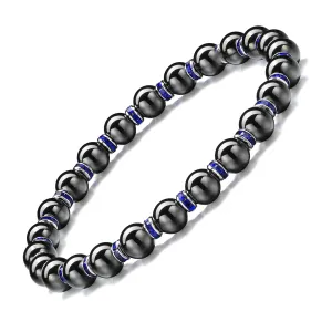 Women's Magnetic Bracelet，Hematite Bracelets，Magnetic Bracelets With Zirconia,Handmade Stretch Magnetic Bracelet，Eliminates static electricity. (Blue Zirconia,6MM)