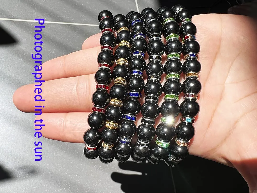 Women's Magnetic Bracelet，Hematite Bracelets，Magnetic Bracelets With Zirconia,Handmade Stretch Magnetic Bracelet，Eliminates static electricity. (Blue Zirconia,6MM)