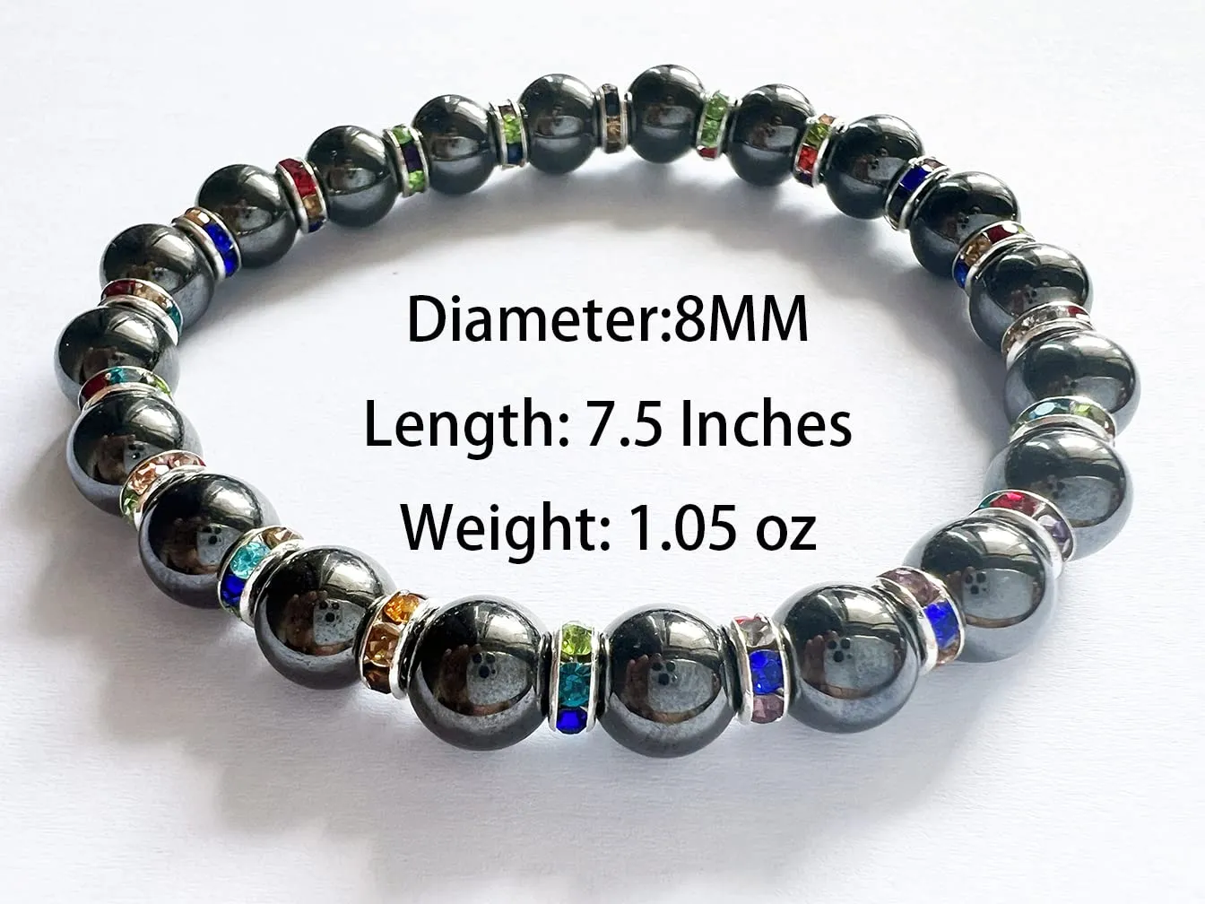 Women's Magnetic Bracelet，Hematite Bracelets，Magnetic Bracelets With Zirconia,Handmade Stretch Magnetic Bracelet，Eliminates static electricity. (Color Zirconia，8MM)