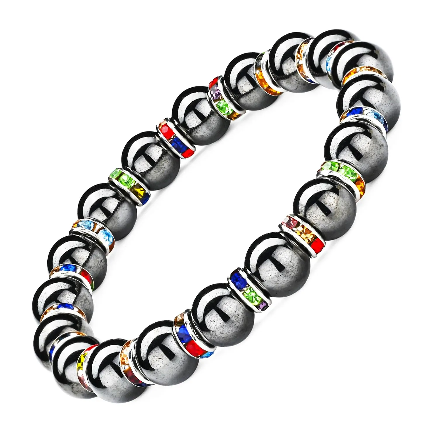 Women's Magnetic Bracelet，Hematite Bracelets，Magnetic Bracelets With Zirconia,Handmade Stretch Magnetic Bracelet，Eliminates static electricity. (Color Zirconia，8MM)