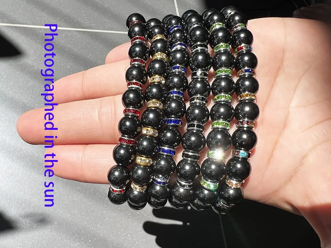 Women's Magnetic Bracelet，Hematite Bracelets，Magnetic Bracelets With Zirconia,Handmade Stretch Magnetic Bracelet，Eliminates static electricity. (Color Zirconia，8MM)