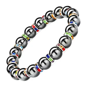 Women's Magnetic Bracelet，Hematite Bracelets，Magnetic Bracelets With Zirconia,Handmade Stretch Magnetic Bracelet，Eliminates static electricity. (Color Zirconia，8MM)