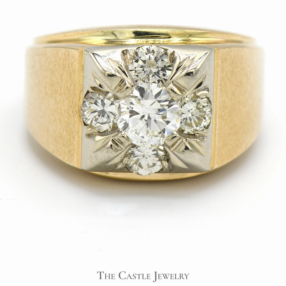 Men's 1cttw Diamond Cluster Ring in 14k Yellow Gold Modern Insignia Vintage Reproduction