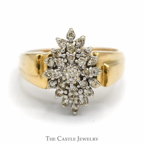 Sparkling Embellishment Marquise Shaped 1/2cttw Diamond Cluster Ring in 14k Yellow Gold Ridged Mounting