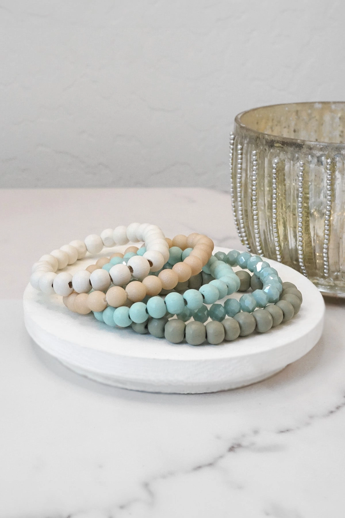 Wood glass basic bracelets stack beaded bracelet set Diamond Dust