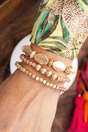 Worn Gold tone 3 bracelets stack multi size ball beaded High Caliber