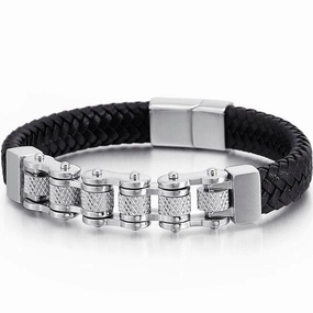 Artistic expression Cycolinks Retro Leather Bike Chain Bracelet