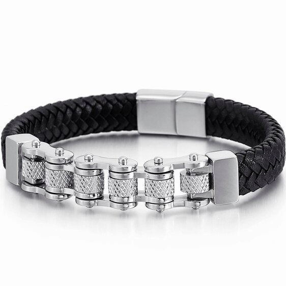 Artistic expression Cycolinks Retro Leather Bike Chain Bracelet