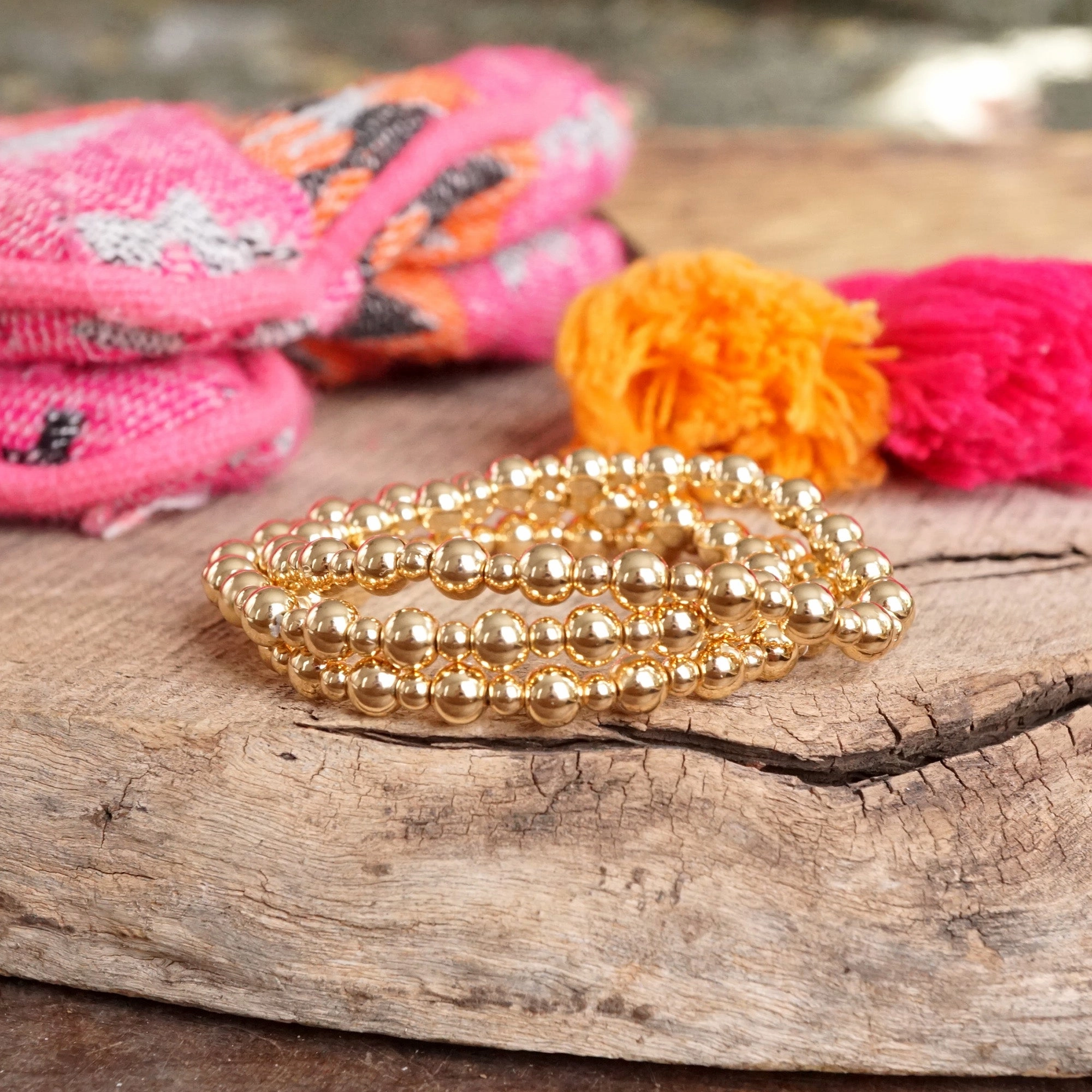 Ball Beaded Multi-Size Stretch Bracelet Stack ?C Gold Tone Highly Anticipated Personal Perspective