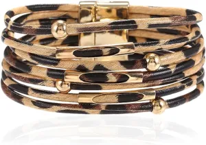 YALLNASL Vintage Boho Leopard Cow Bracelet for Women Y2k Leopard Print Bangle Bracelets for Women Trendy Adjustable Bracelet Bangles