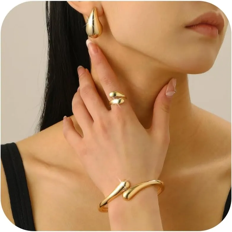 YANCHUN Chunky Gold Jewelry for Women Trendy Chunky Gold Earrings Necklaces Bracelet for Women Non Tarnish Cuff Bangles Bracelets 2025