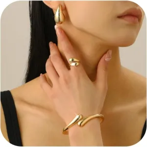 YANCHUN Chunky Gold Jewelry for Women Trendy Chunky Gold Earrings Necklaces Bracelet for Women Non Tarnish Cuff Bangles Bracelets 2025