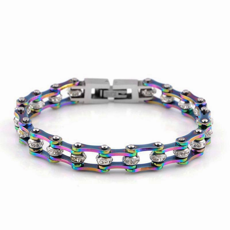 Parent-Child Recognizable Design Cycolinks Rainbow Crystal Bike Chain Bracelet 7mm