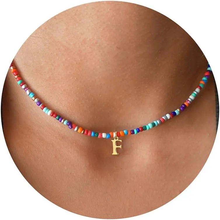 Yoosteel Colorful Beaded Initial Necklaces for Girls Kids Graduation Gifts - Cute Initial Necklaces for Teen Girl Women Trendy Letter Necklace Jewelry for Girls Birthday Graduation Gifts