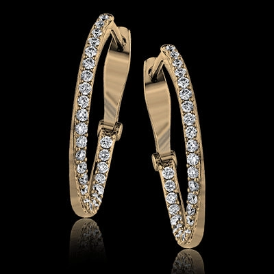 Durable Essential Rectangular Accessory ZE176 Hoop Earring in 14k Gold with Diamonds