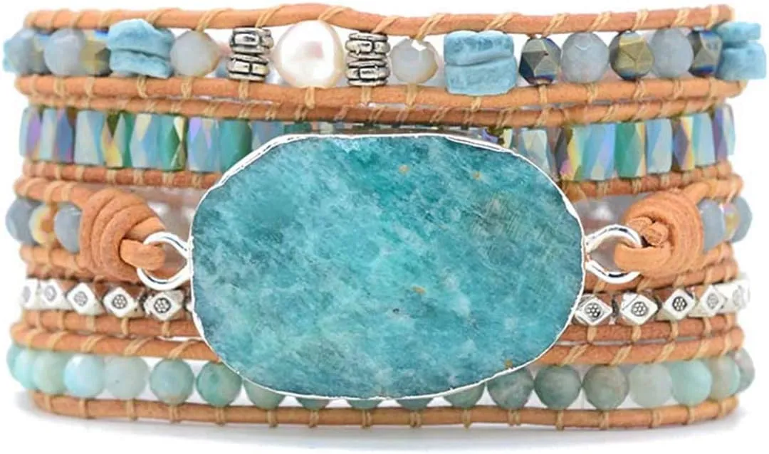 ZOSOJONA Boho Handmade Natural Stone Wrap Bracelets Turquoises Crystal Beads Bracelet Jewelry