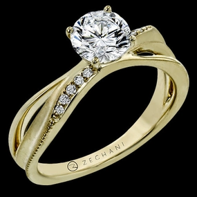 Casual Detail Art Deco ZR2175 Engagement Ring in 14k Gold with Diamonds