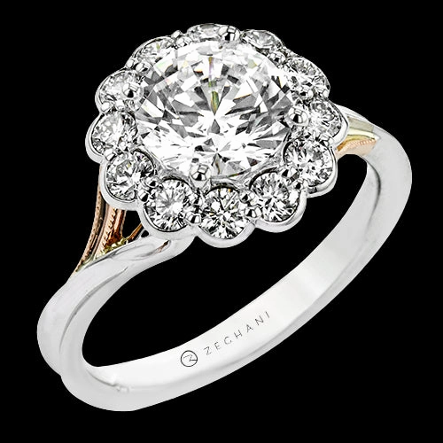 Creative Trinket Quartz Mechanism ZR2346 Wedding Set in 14k Gold with Diamonds