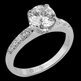 Glossy Finish ZR448-A Engagement Ring in 14k Gold with Diamonds